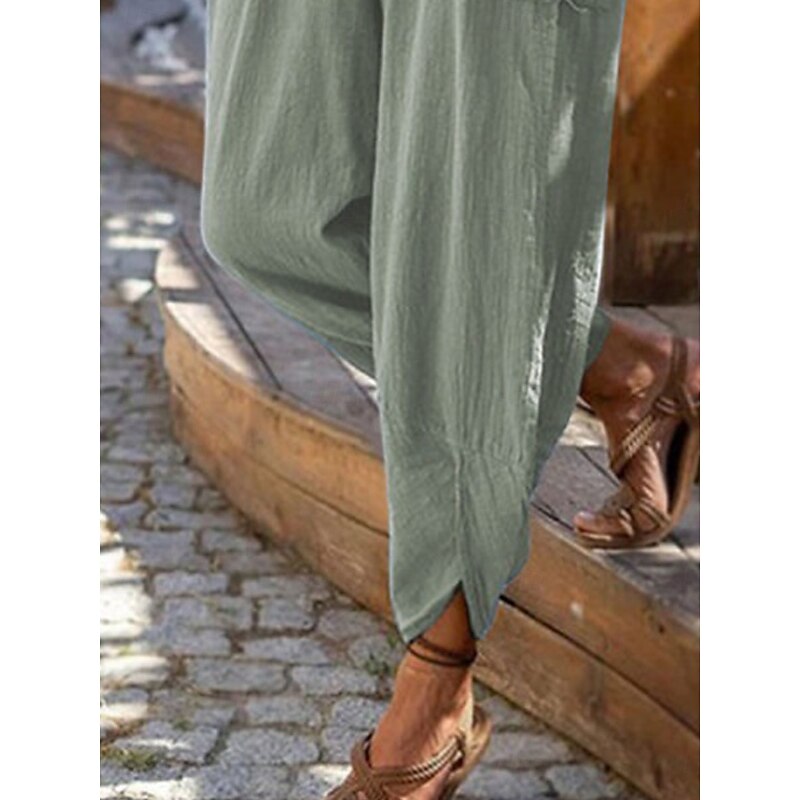 Women's Cotton Linen Baggy Pants Chinos Fashion Streetwear Full Length Medium Waist Plain Pocket Elastic Waistband Comfy Soft Comfortable Micro-elastic Outdoor Street Robin's Egg Blue Black Summer2