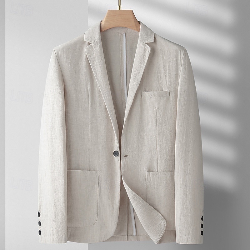 Men's Linen Blazer Blazer Business Cocktail Party Wedding Party Fashion Casual Spring &  Fall Polyester Linen Plain Pocket Buttons Comfortable Single Breasted One-button Blazer Black Burgundy Dark2