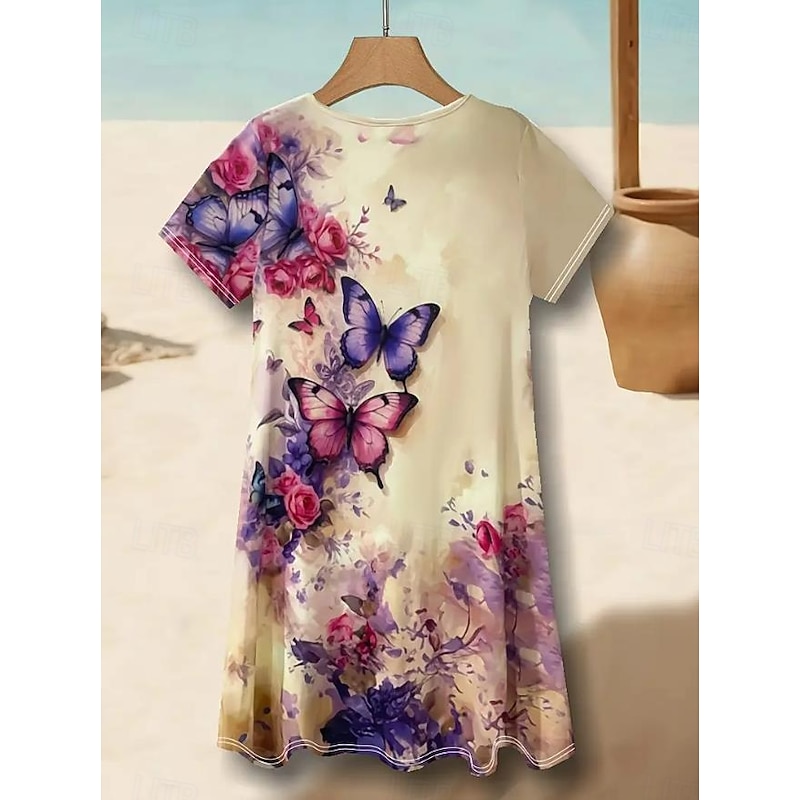 Women's Mini Dress A Line DressT Shirt Dress Tee Dress Casual Vacation Daily Regular Fit Graphic Paisley Short Sleeve V Neck Blue Beige Summer Spring2