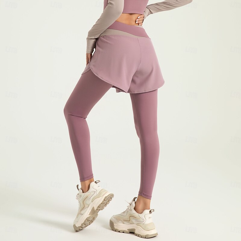 Women's Yoga Pants Yoga Leggings 2 in 1 Butt Lift Tummy Control High Waist Pilates Gym Workout Workout Tights Bottoms Solid Color Navy Light Brown Black Spandex Fall Sports Activewear Stretchy Slim4