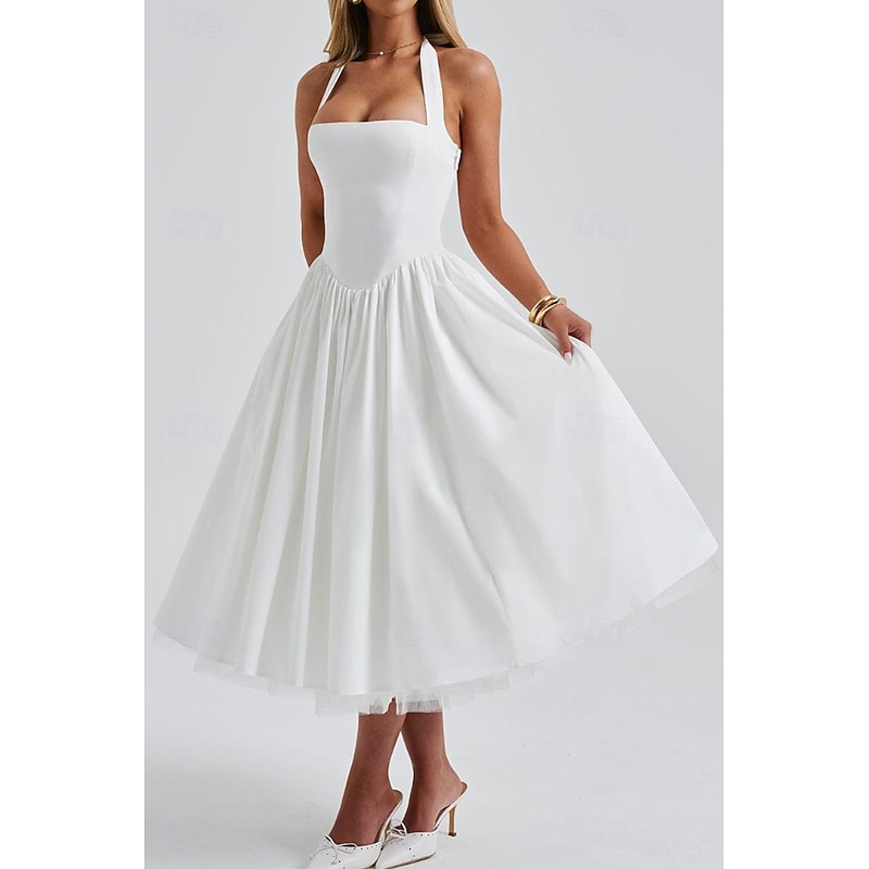 Women's Midi Dress White Dress Graduation Dress Fashion Modern Birthday Holiday Graduation Regular Fit Plain Sleeveless Halter Neck Black White Red Summer2
