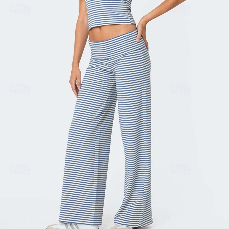 Women's Pants Slacks Streetwear Casual Full Length Natural Striped Elastic Waist Outdoor Comfortable Street Weekend Magenta Grey Black Pink Summer Regular Fit4