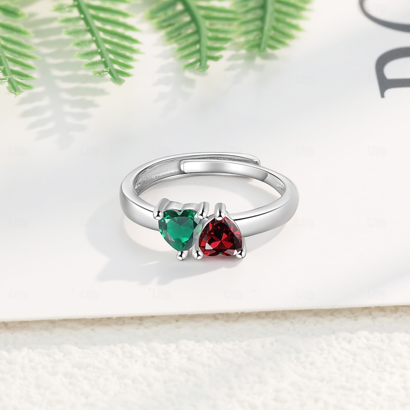 Personalized Birthstone Open Ring Custom Best Gift for Mom - Durable and Lustrous Birthstone, Unique Jewelry for Mom, Wife, or Daughter3