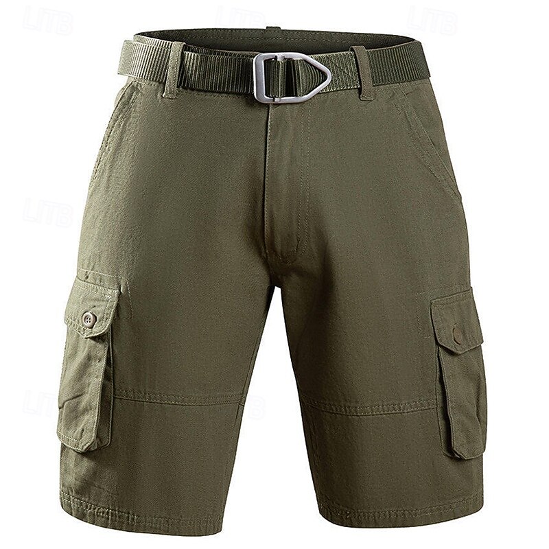 Men's Cargo Shorts Shorts Bermuda shorts Casual Shorts Multi Pocket Straight Leg Plain Breathable Moisture Wicking Knee Length Outdoor Casual Camping & Hiking Fashion Streetwear Black Green
