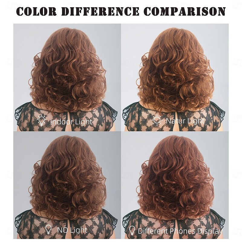 Synthetic Wig Bouncy Curl Deep Wave Side Part Asymmetrical Machine Made Wig 14 inch A1 Synthetic Hair Women's Classic Comfortable Color Gradient Brown4