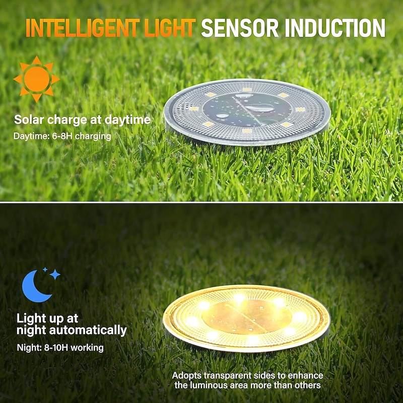 Solar Ground Lights 8 LED Bright Outdoor IP68 Waterproof Disk Light Landscape Lighting for Garden  Patio Pathway Yard Paths Decks Solar Light-6pcs/4pcs/2pcs/1PC (Warm White/Cold White)2