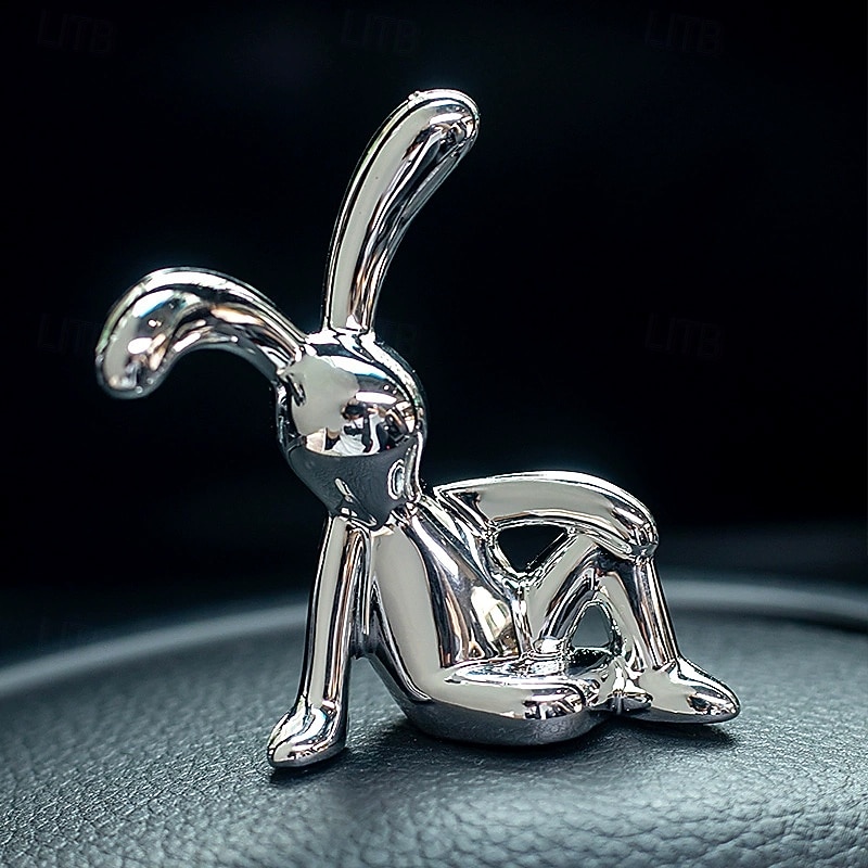 2pcs Set Easter Modern Silver-Plated Resin Rabbit Figurines, Fantasy-Themed Decor and Collectibles, Perfect for Living Room, Bedroom, and Various Room Types, Ideal Easter Gift for Friends3