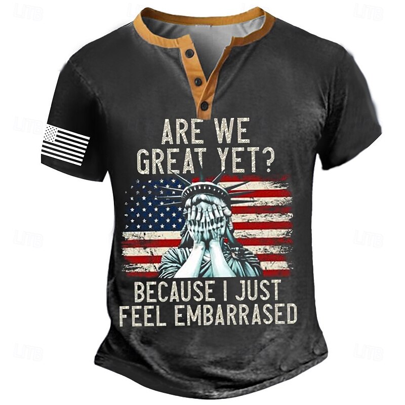 Men's Statue Of Liberty T Shirt Henley Shirt Short Sleeve Designer Retro Vintage Street Casual Daily Summer Spring Army Green Black Navy Blue Henley Henley T-Shirt2
