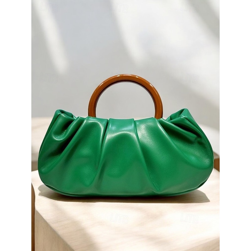 Women's Pleated Faux Leather Tote Clutch Bag with Acrylic Handle - Perfect for Everyday Gatherings, Casual Party Occasions Silver Orange Gold