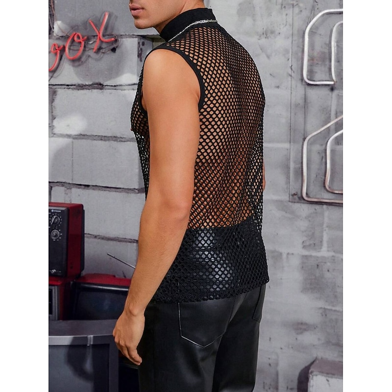 Men's Tank Top Sleeveless Shirt Sleeveless Crew Neck Summer Solid Color Fashion Designer Muscle Mesh Outdoor Street Bar Black Top Tee for Men2