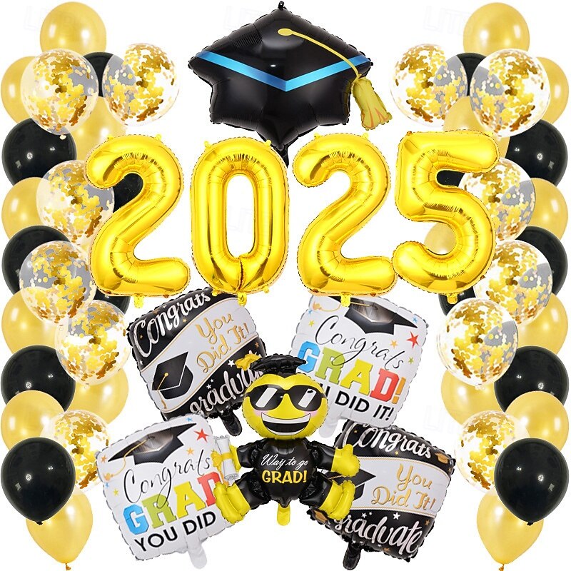 2025 Graduation Party Balloon Decoration Set, Graduation Theme Party and Ceremony Setup, Cartoon Graduation Cap Balloons, Scene Decor for Celebration3