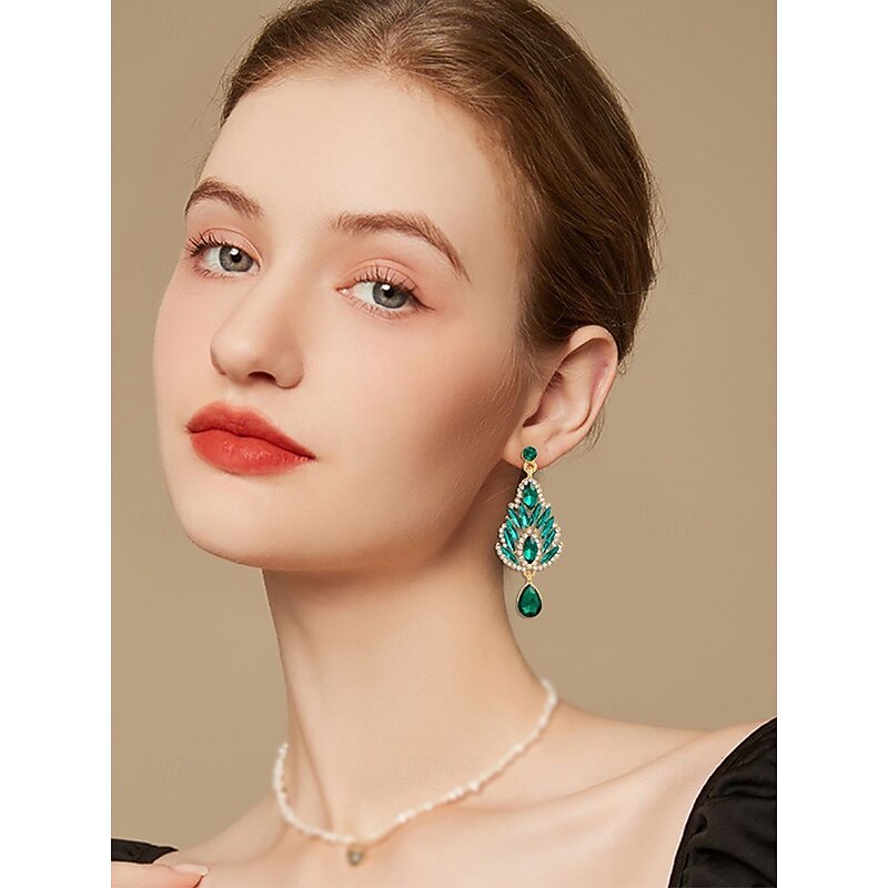 "Women's Emerald Green Crystal Drop Earrings – Luxury Statement Jewelry for Weddings, Parties and Formal Events"2