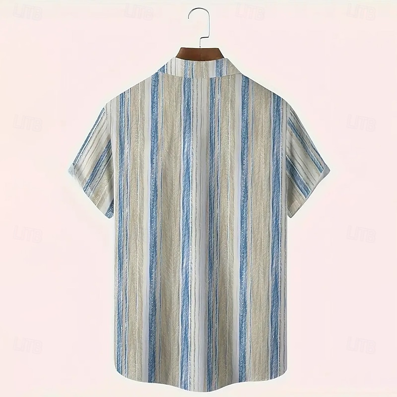 Men's Geometric Striped Shirt Casual Shirt Button Up Shirt Short Sleeve Fashion Casual Vacation Holiday Streetwear Summer Turndown 3D Print Collared Shirts Front One Pocket White2
