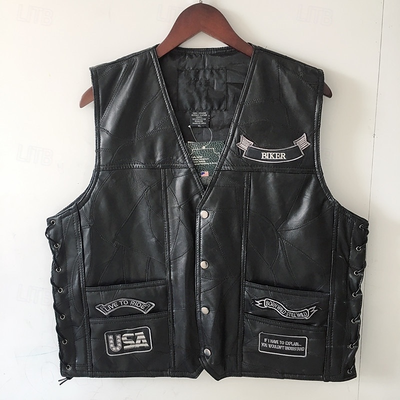 Retro Vintage 1980s Motorcycle Vest Leather Vest Bikers Rocker Glossy Finish Eagle Fancy Dress Men's Party Casual Daily Pride Parade Adults' Vest Spring & Summer2