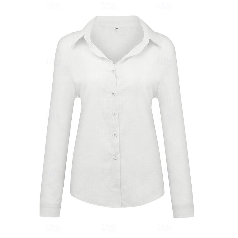 Women's Shirt Cotton Linen Shirts Button Up Blouse Plain Modern Casual Long Sleeve Shirt Collar Regular Tops Daily Holiday Going out Buttons Black White Yellow Pink Summer4