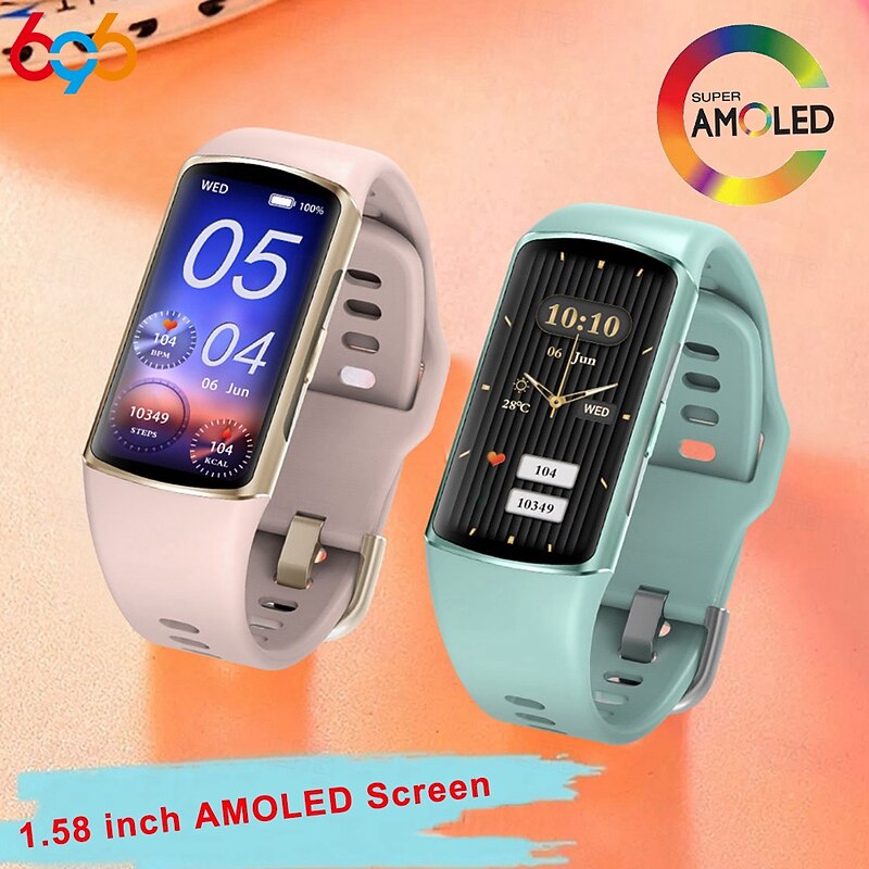 696 H28 Smart Watch 1.58 inch Smart Band Fitness Bracelet Bluetooth ECG+PPG Pedometer Call Reminder Compatible with Android iOS Women Men Hands-Free Calls Message Reminder IP 67 25mm Watch Case