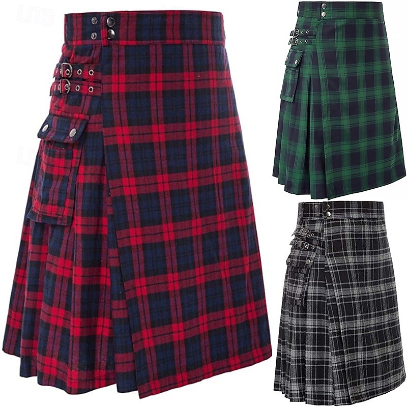 Punk Gothic Scottish Utility Kilts Medieval Carnival Men's Costume Vintage Cosplay Party Evening Skirts Masquerade