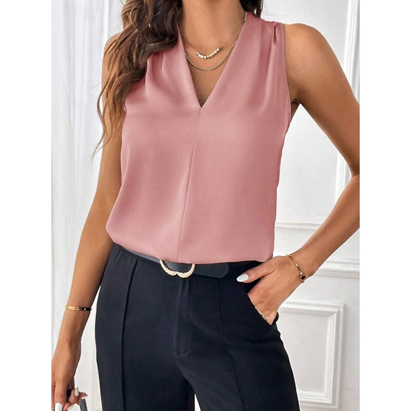 Women's Camisole Tank Top Solid Color Stylish Casual Sleeveless V Neck Regular Tops Daily Patchwork Black White Light Green Pink Wine Summer Spring3