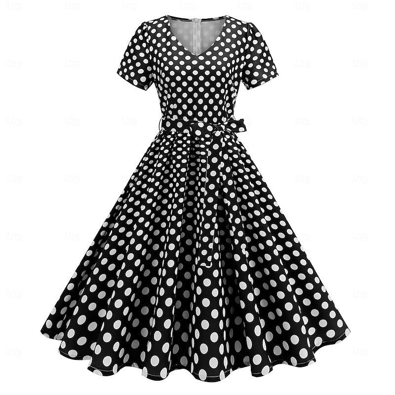 Retro Vintage 1950s Grease Outfits Dress Swing Dress Polka dots Fancy Dress Women's Masquerade Daily Wear Bachelorette Party Adults' Dress Homecoming Dresses