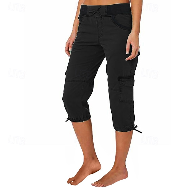 Women's Parachute Pants Fashion Streetwear Calf-Length Natural Color Block Pocket Drawstring Comfy Outdoor Comfortable Street Going out Orange red Camel Peacock Blue Light Sky Blue Summer Regular Fit2