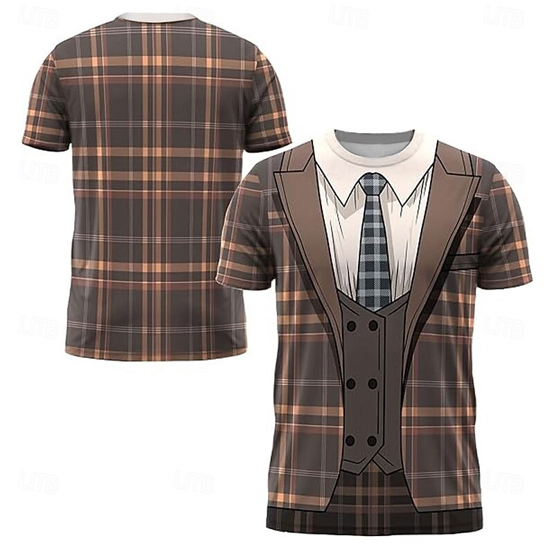 Men's Tuxedo Costume T Shirt Short Sleeve T shirt 3D Print Crew Neck Shirt Exaggerated Designer Party Holiday Club Brown Summer Spring Clothing Apparel S M L XL XXL XXXL2