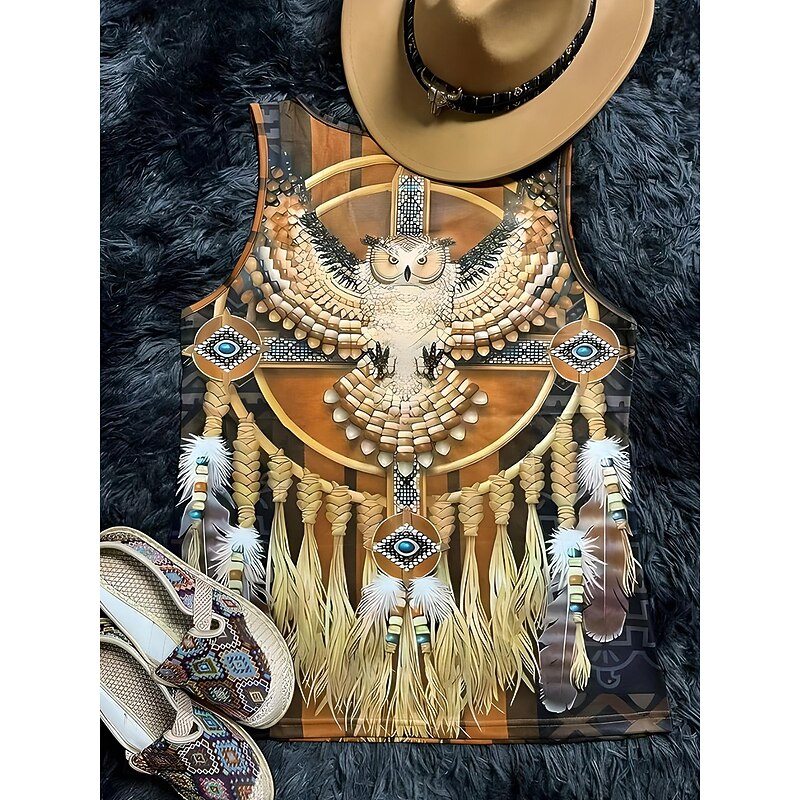 Women's Camisole Tank Top Boho Tank Top Western Tank Top Floral Graphic Animal Bohemia Vintage Casual Sleeveless U Neck Regular Tops Daily Holiday Going out Print Black Khaki Gray Summer2