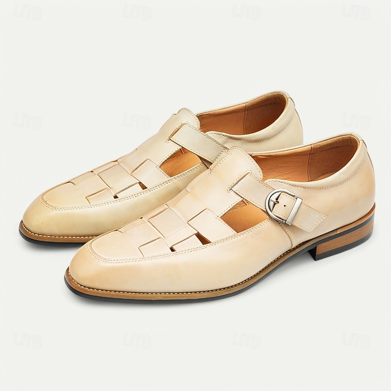 Men's Chic White Leather Monk Strap Shoes - Stylish Choice for Summer Weddings and Formal Events2