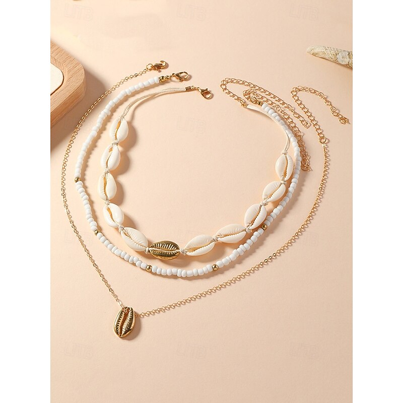 Women's Boho Cowrie Shell Necklace Set – Layered Beach Jewelry with Gold Accents, Handmade Summer Surf Choker for Vacation, Festivals & Casual Wear4