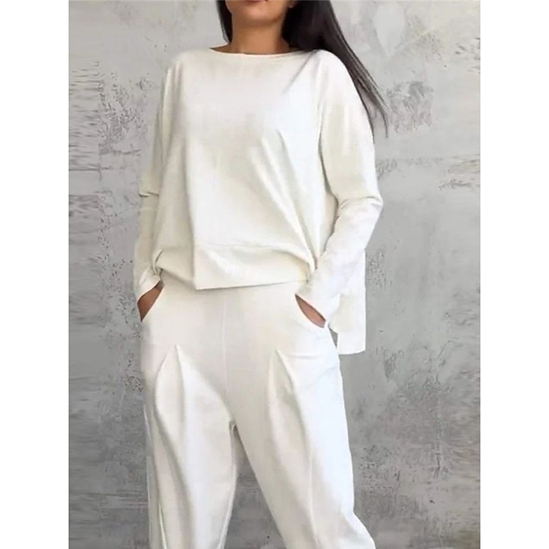 Women's 2 Pieces Sweatshirt Tracksuits Long Sleeve Crew Neck Fashion Streetwear Daily Plain Casual Daily Black White Pink Summer Regular Fit3