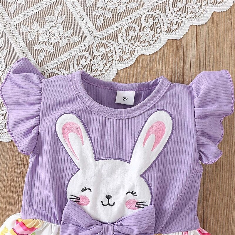 Kids Girls' Dress Rabbit Sleeveless Outdoor Casual Fashion Adorable Polyester Knee-length Casual Dress A Line Dress Summer 4 years+ Purple4
