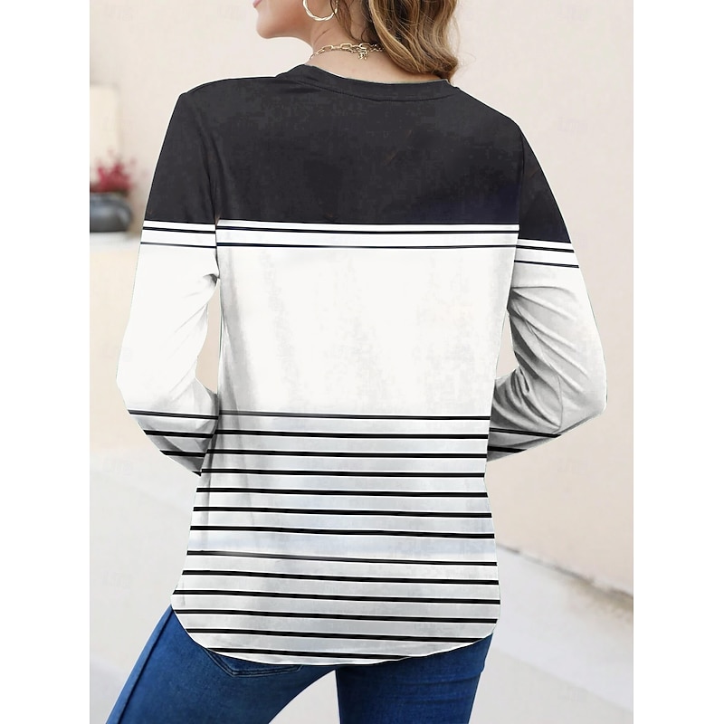 Women's T Shirt V Neck Long Sleeve Tunic Geometric Ocean Elegant Vintage Regular Tops Daily Going out Weekend Print Blue Summer Spring2
