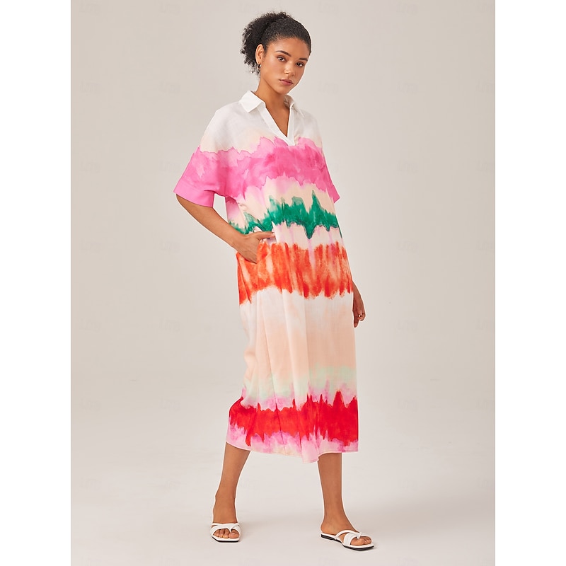 Color Gradient Printed Shirt Dress