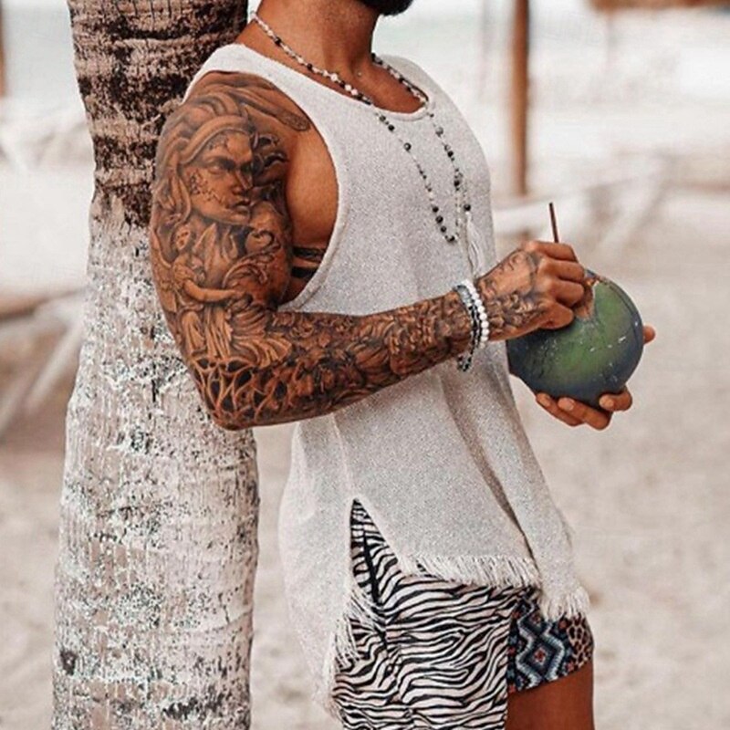 Men's Tank Top Undershirt Sleeveless Shirt Sleeveless Crew Neck Summer Solid Color Fashion Designer Muscle Knitted Outdoor Going out Gym White Top Tee for Men