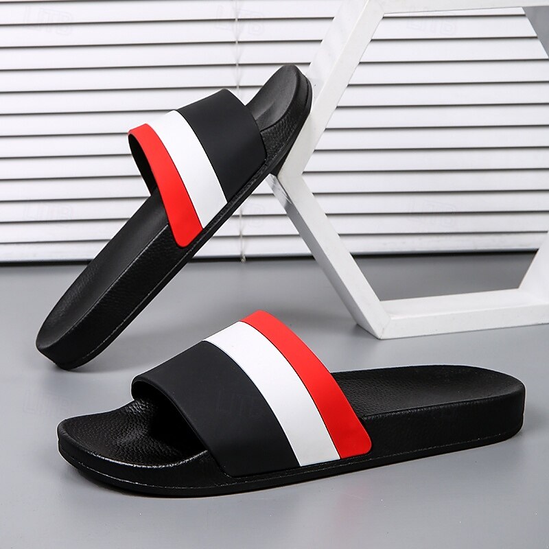 Men's Sporty Slide Sandals with Red and White Stripes - Bold Footwear for Leisure and Outdoor Activities3