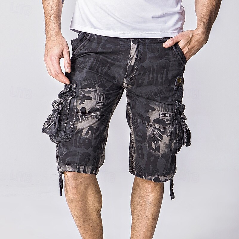 Men's Capri Cargo Shorts Capri Pants Camo Shorts Multi Pocket Button-Down Flap Pocket Camo / Camouflage Comfort Wearable Calf-Length Outdoor Sport Daily Fashion Casual Blue Army Green2