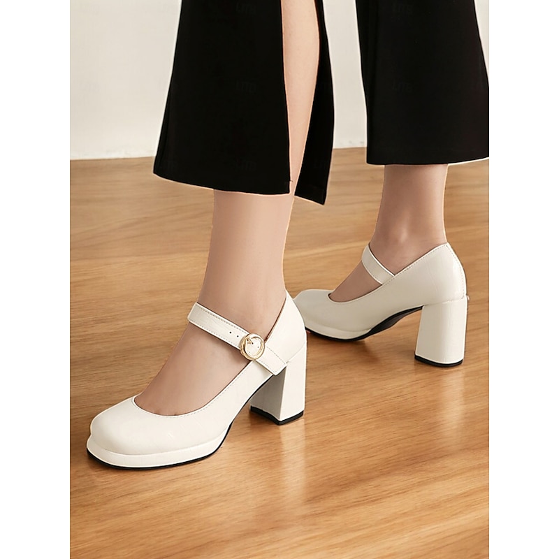 Women's 1980s Red Patent Mary Jane Heels – Chunky Block Heel Croc-Embossed Retro Shoes for Vintage-Inspired Fashion and Parties