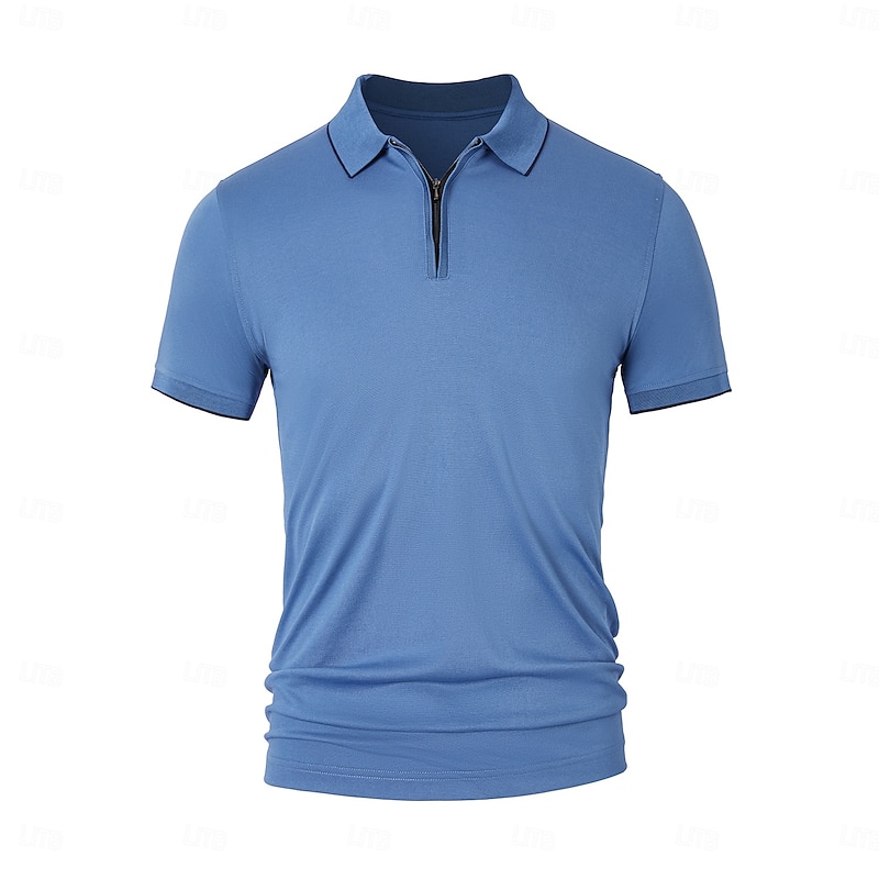Men's Polo Knit Polo Sweater Business Casual Lapel Short Sleeve Formal Color Block Zipper Summer Black Blue Gray Polo