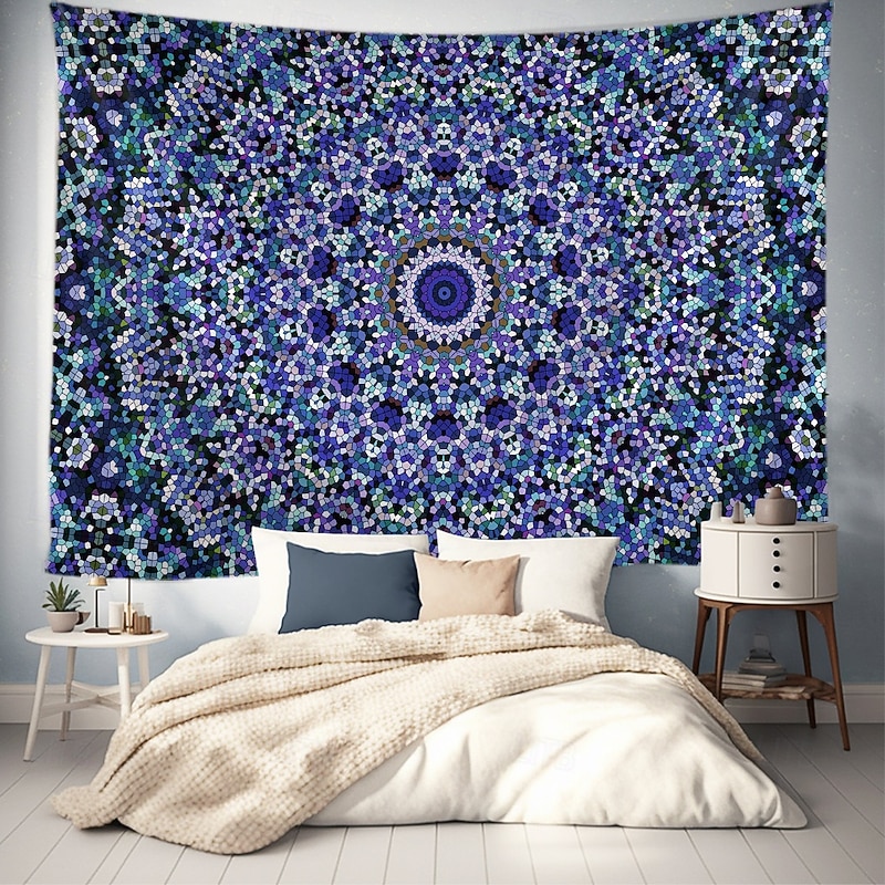 Mandala Bohemian Hanging Tapestry Wall Art Large Tapestry Mural Decor Photograph Backdrop Blanket Curtain Home Bedroom Living Room Decoration Blue4