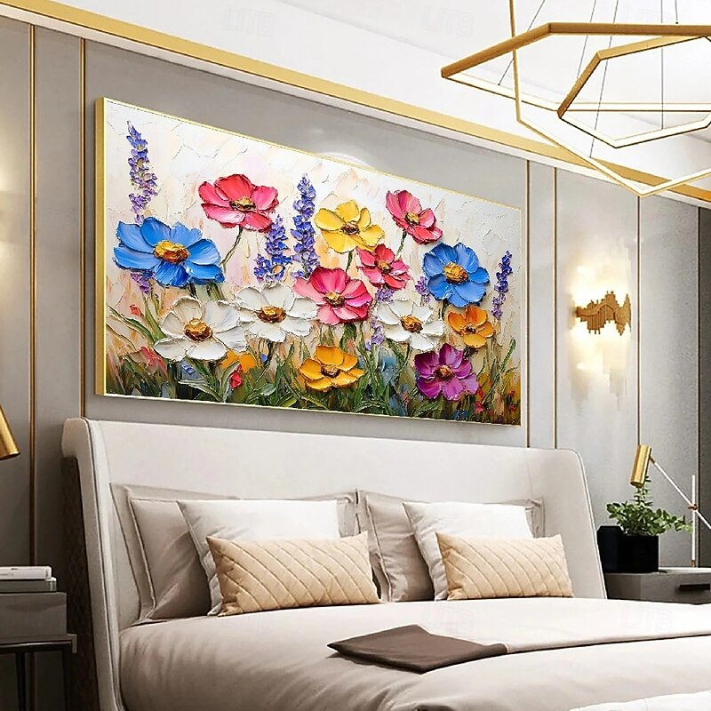 Oil painting Handmade Wild flowers Painting 3D Texture Blooming Flower Painting Canvas Extra Large Size Flora colorful oil painting Wall Art Botanical Wall Art Decor Rose Artwork3