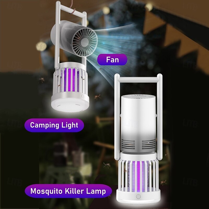 Electric Mosquito Killer Lamp with Fan Rechargeable Bug Zapper Electric Fly Traps for Home Camping Backyard Patio Garden with Fan Function