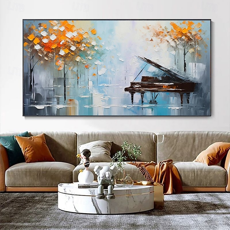 Handmade Oil Painting Canvas Wall Art Decoration Modern Abstract Maple Forest Piano Landscape for Living Room Home Decor Rolled Frameless Unstretched Painting