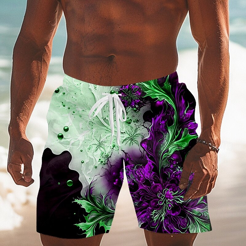 Men's Floral Print Dazzle color Flowers Swim Shorts Board Shorts Swimming Trunks Mid Waist Tropical Streetwear Hawaiian Vacation Drawstring Mesh Lining Elastic Waist Designer Clothing Apparel2