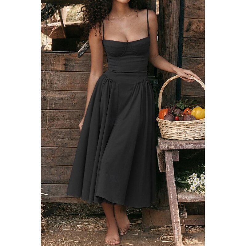 Women's Midi Dress White Dress Graduation Dress Slip Dress Fashion Modern Birthday Graduation Date Regular Fit Plain Sleeveless Spaghetti Strap Black Yellow Light Green Red Summer4