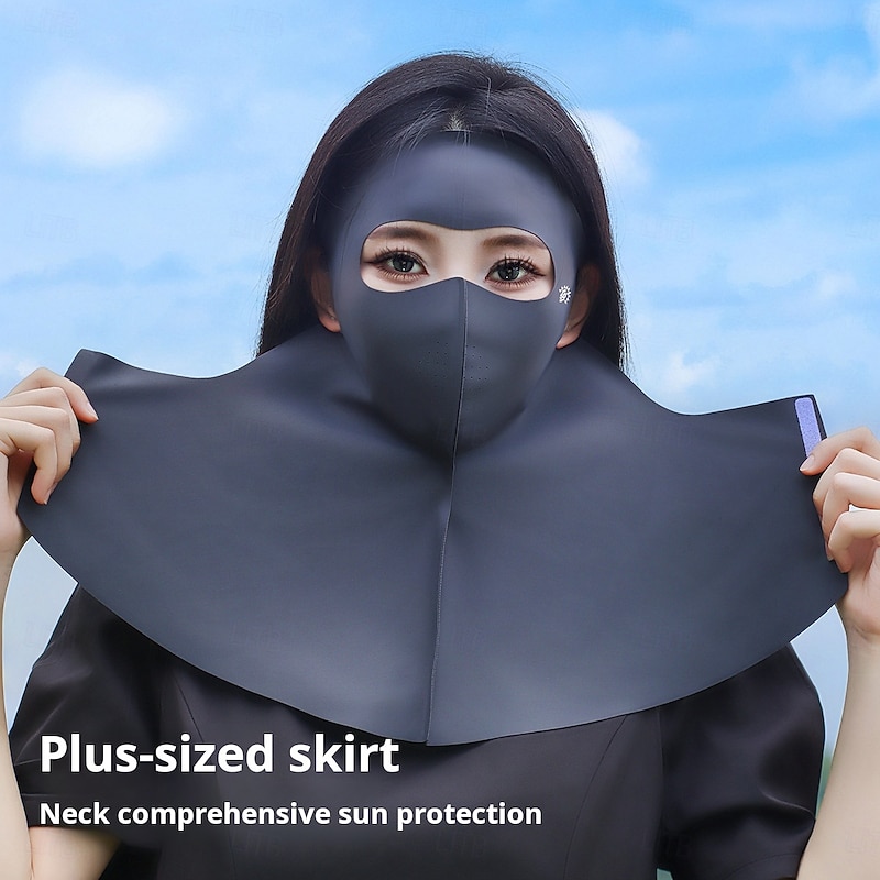 Sun Protection Mask for Women, Ice Silk Full Face UV Protection Neck & Head Cover, Breathable Cycling Face Mask with Neck & Forehead Shield3