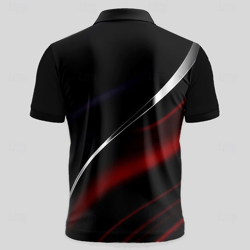 Men's Geometic Line Polo Short Sleeve Polo Shirts Collared Shirts Business Casual Outdoor Athleisure Daily Wear 3D Print Summer Spring Fall Red Blue3