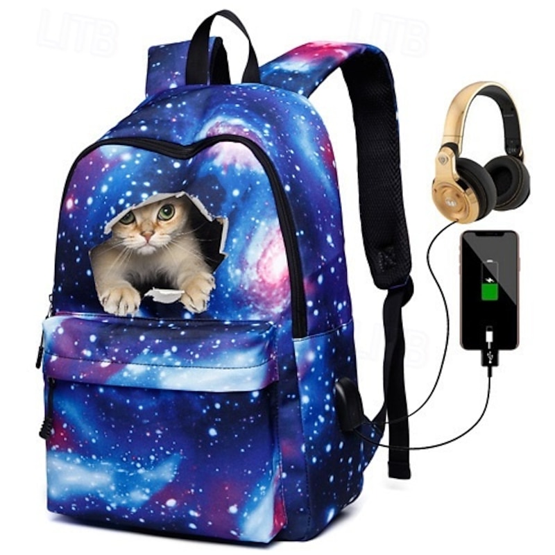 Men's Women's Kid's Backpack School Bag Bookbag 3D Print Functional Backpack Daily Galaxy 3D Print Canvas Large Capacity Waterproof Zipper Blue Light Purple Fuchsia
