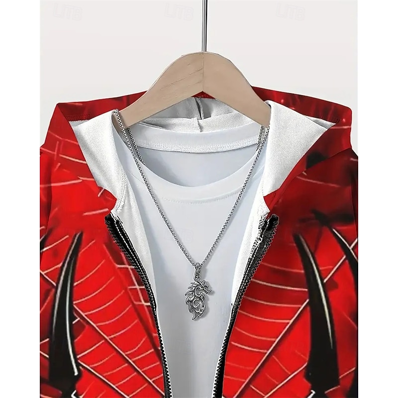 Boys 3D Spider Hoodie Coat Outerwear Long Sleeve Spring Fall Adorable Sport Kids 4-12 Years Zip Street Daily Regular Fit3