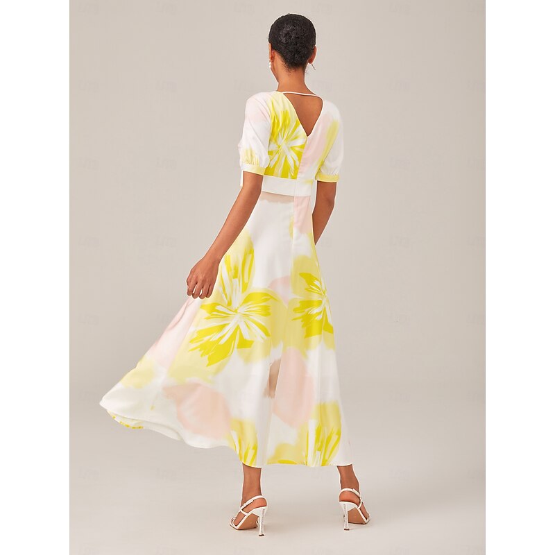 Floral smudge elegant flowy midi dress2