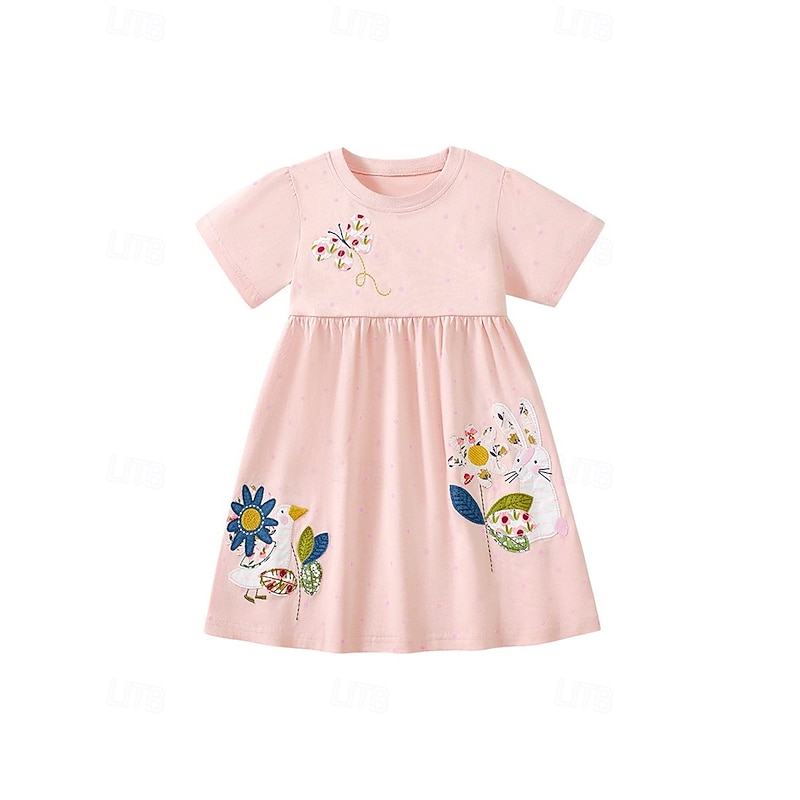 Kids Girls' Dress Flower Short Sleeve Outdoor Casual Fashion Adorable 100% Cotton Knee-length Casual Dress A Line Dress Summer Spring 4 years+ Pink2