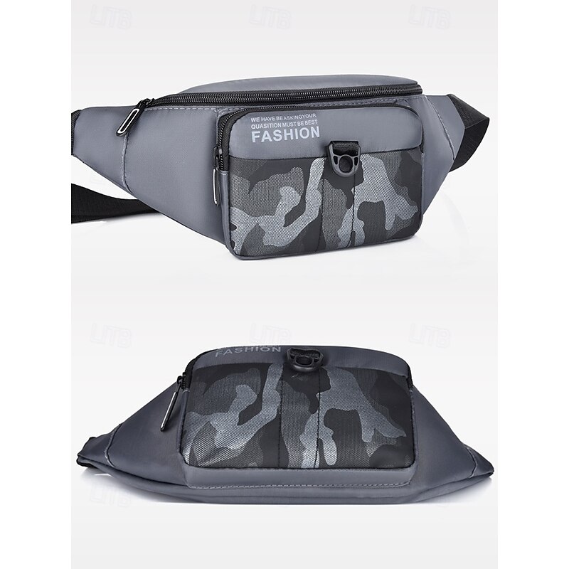Men's camouflage patchwork waist Fanny bag with multiple compartments - multiple carrying methods, fashionable and practical, suitable for outdoor activities and daily commuting Black Blue Green4